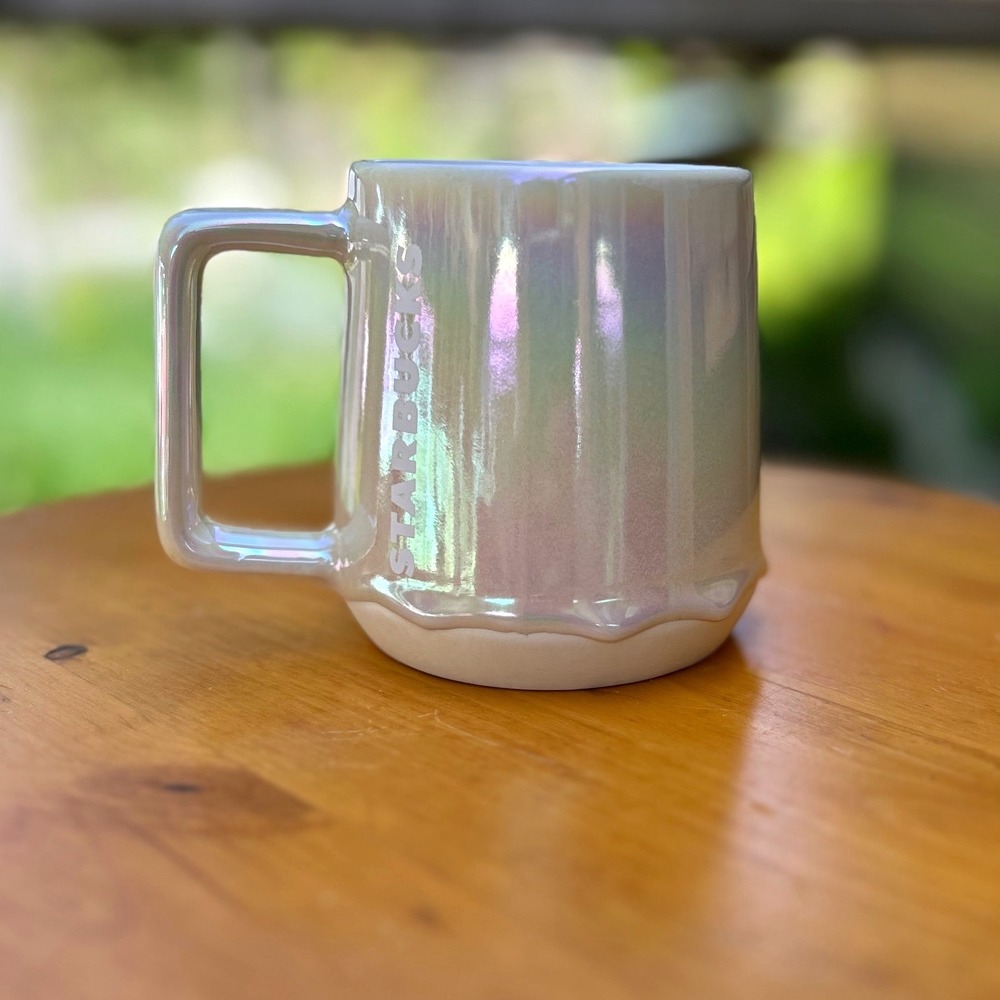 Mug Iridescent Pearl Drip Holiday Edition 12oz White Holographic Starbucks